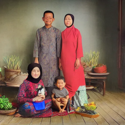 Image similar to an indonesian family portrait, painterly, high resolution, 4 k hd