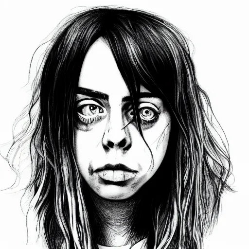 Prompt: grunge drawing of billie eilish in the style of the shining