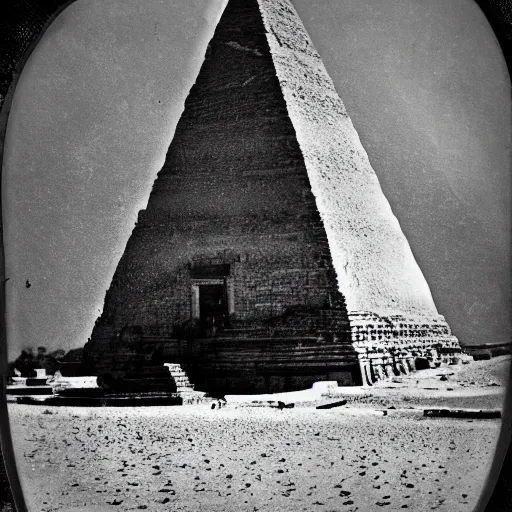 Prompt: tintype photo, underwater, pyramid