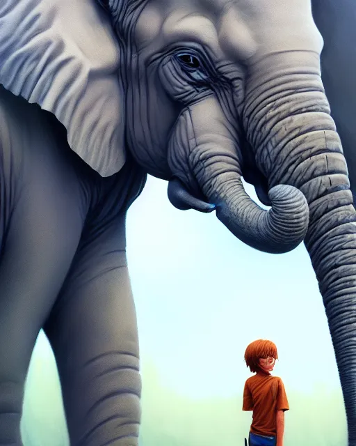 Image similar to highly detailed vfx portrait of a character of an elephant stephen bliss, chalk, unrealengine, greg rutkowski, loish, rhads, beeple, chalk, makoto shinkai and lois van baarle, ilya kuvshinov, rossdraws, tom bagshaw, basil gogos