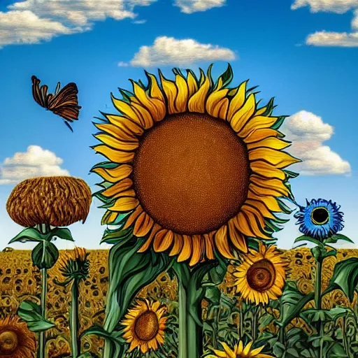 Prompt: lions and sunflowers 🌻🌫 in the style of salvador dali