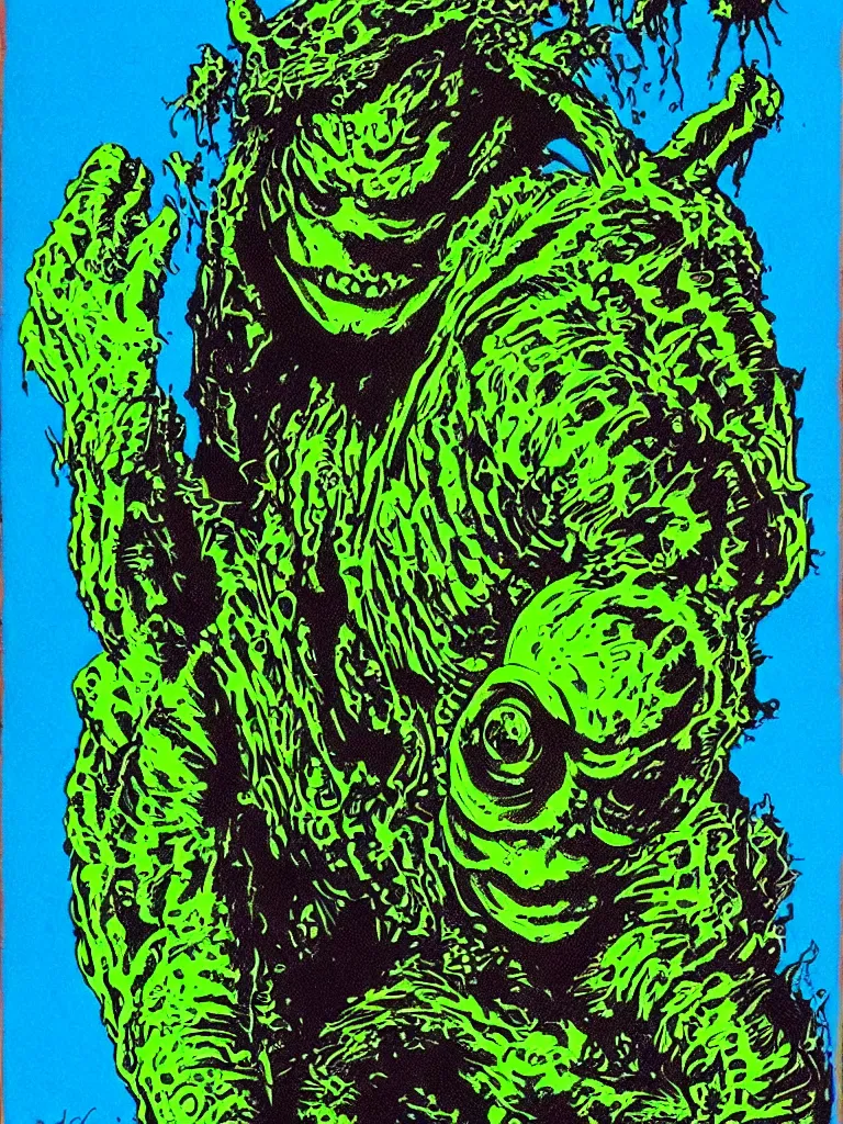 Prompt: the creature from the black lagoon painted by basil gogos, hyper detailed, ultra realistic, vintage, seventies, pulp style, saturated color