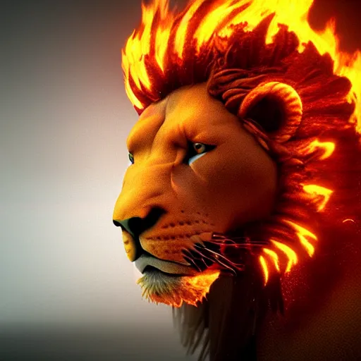 Prompt: fire lion, flaming, detail, realistick, unreal engine, cinematic