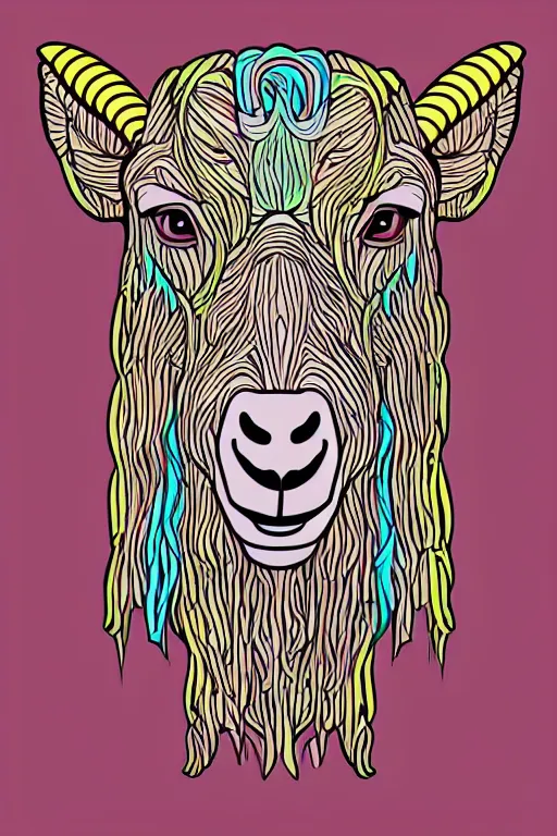 Image similar to Portrait of a goat that is a drug addict, sticker, andromorphic, colorful, illustration, highly detailed, simple, smooth and clean vector curves, no jagged lines, vector art, smooth