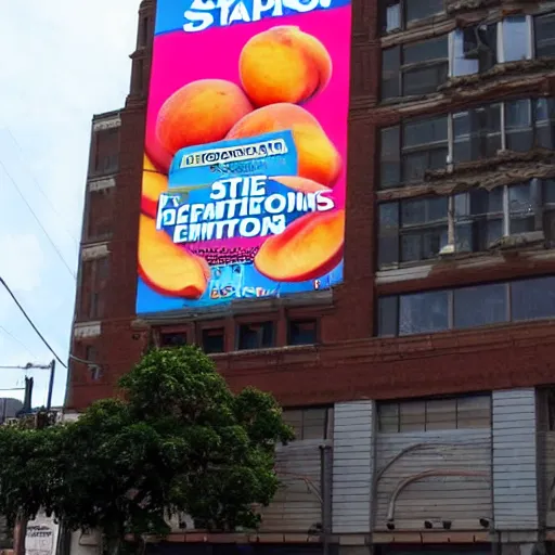 Image similar to a gigantic billboard that reads “STOP MAKING PEACH DEMONS”