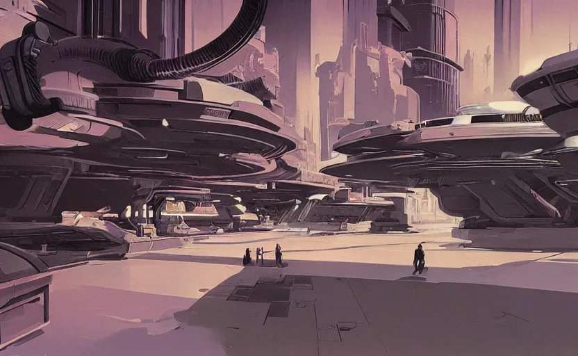 Prompt: coruscant undercity by syd mead