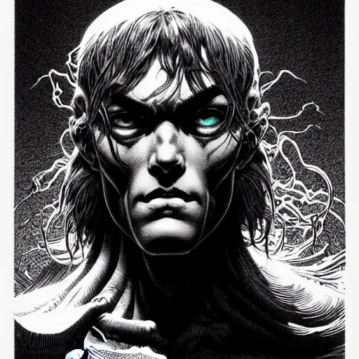 Image similar to portrait soft light, by bernie wrightson and killian eng and joe fenton, inspired by akira anime, etching, fine, sharp high detail, screen print,