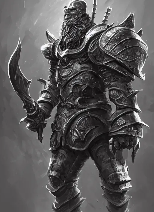 Prompt: a highly detailed illustration of furious rough bearded paladin wearing worn down silver armor, standing heroically gritting teeth battle pose, intricate, elegant, highly detailed, centered, digital painting, artstation, concept art, smooth, sharp focus, league of legends concept art, WLOP