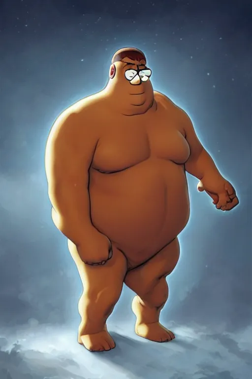 Image similar to Peter Griffin as Shaktiman, Shaktiman costume, Peter Griffin hairstyle, Peter griffin body type, Peter Griffin Face, calm, grumpy, portrait, masculine figure, highly detailed, digital painting, artstation, concept art, smooth, sharp focus, illustration, cinematic lighting, art by artgerm and greg rutkowski and alphonse mucha