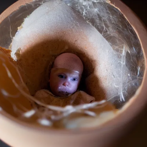 Prompt: a baby sitting inside a cracked chicken egg, photography, award winning, 8 k