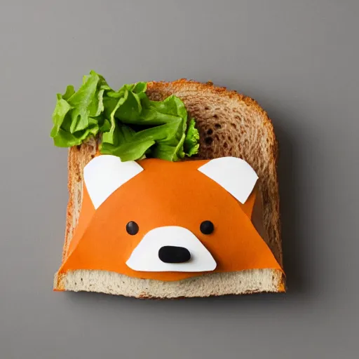 Image similar to studio photography of sandwich in the shape of a fox
