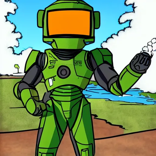 Image similar to masterchief enjoying summer, cartoon style