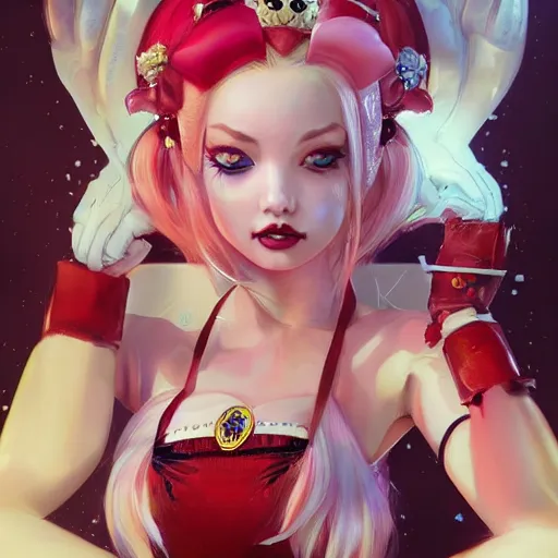 Image similar to Harley Queen as a Hello Kitty, by Stanley Artgerm Lau, WLOP, Rossdraws, James Jean, Andrei Riabovitchev, Marc Simonetti, Yoshitaka Amano, ArtStation, CGSociety,