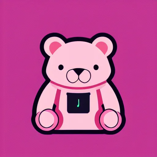 Image similar to iconic vector logo of cute cuddly pink bear with a podcast microphone, melodic, headphones, music, streaming, dreamy, isometric, adorable, octane render, golden ratio, 4k UHD, iconic design