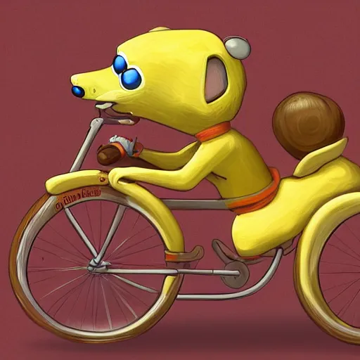 Prompt: digital painting of a cartoonish rat riding a bike made of swiss cheese, greg rutowski, artstation