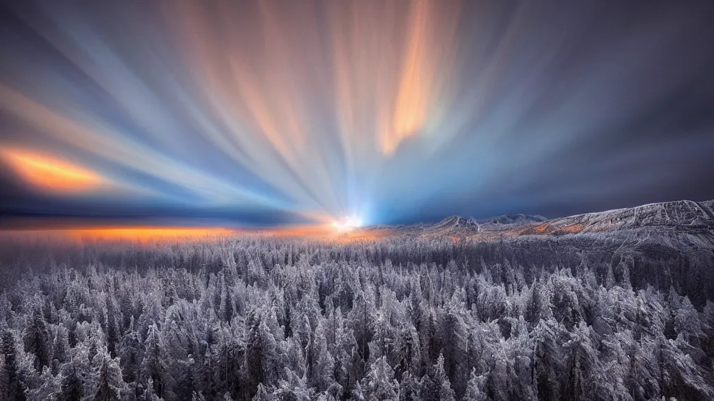 Image similar to amazing landscape photo of nuclear wintre by marc adamus, beautiful dramatic lighting