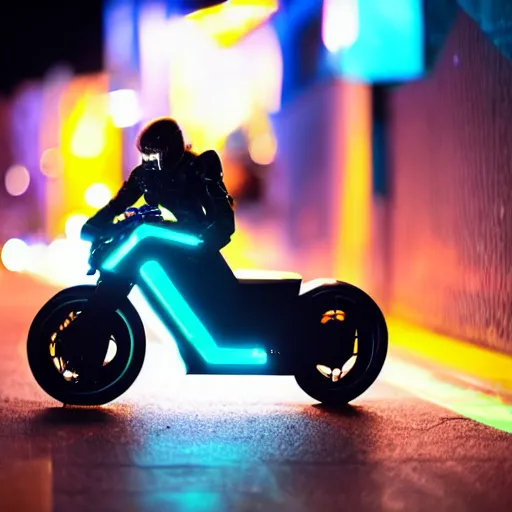 Image similar to cyber motorcycle through a futuristic tokyo neon lights