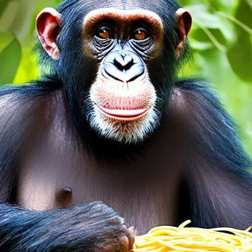 Prompt: chimpanzee with spaghetti