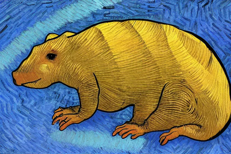 Image similar to an armadillo smoking a joint by vincent van gogh, digital art,