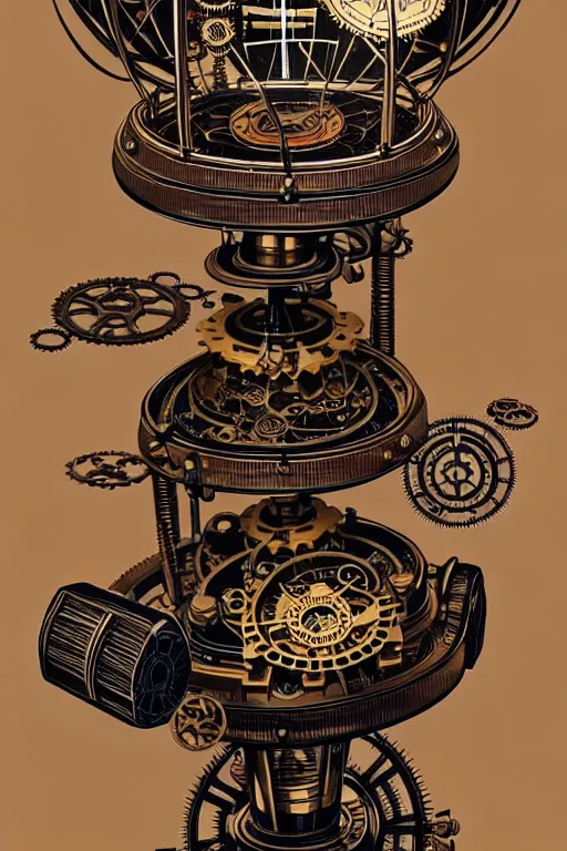 Image similar to steampunk gyroscope time machine, high details, intricately detailed, by vincent di fate, inking, 3 color screen print, masterpiece, trending on artstation,, sharp, details, hyper - detailed, hd, 4 k, 8 k