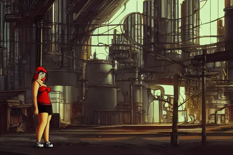Image similar to Beautiful peter griffin in cyberpunk industrial powerplant looking at homeless Sasha grey featured on artstation, cinematic chiaroscuro, artwork by Wong, Liam