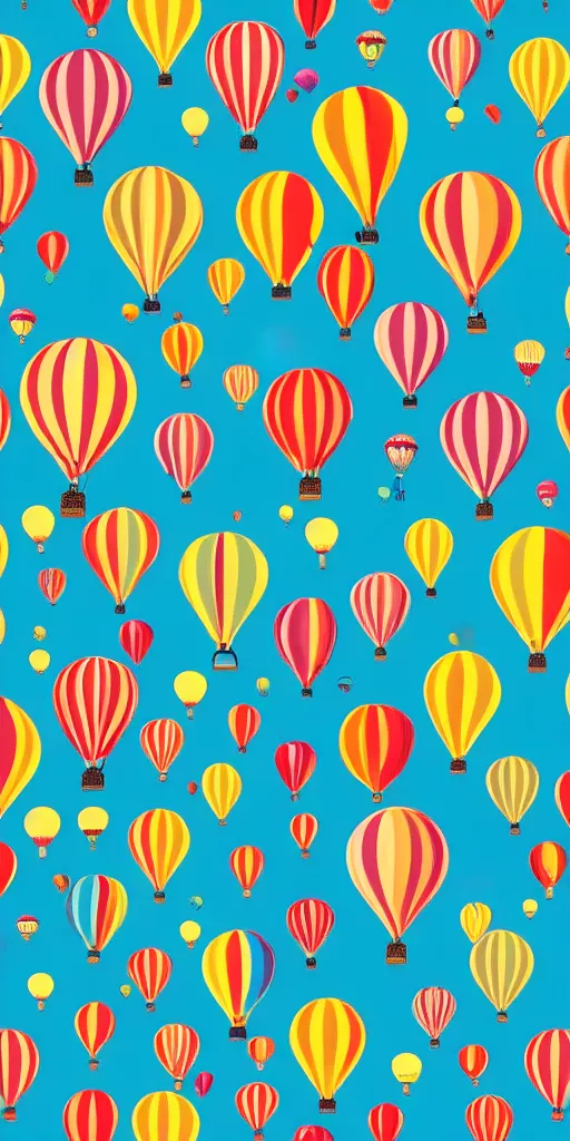 Image similar to seamless pattern of hot air balloons in beautiful sky, colourful, symmetrical, repeating 35mm photography