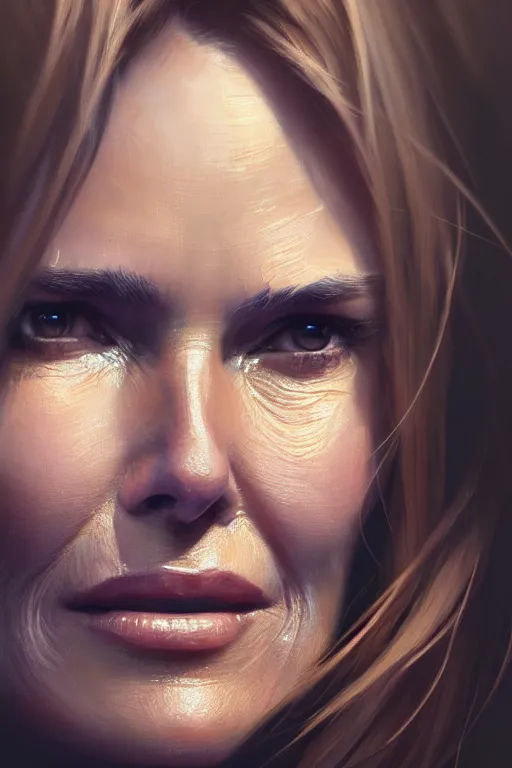 Prompt: ultra detailed close up facial portrait of elle macpherson, extremely detailed digital painting, in the style of fenghua zhong and ruan jia and jeremy lipking and peter mohrbacher, mystical colors, rim light, beautiful lighting, 8 k, stunning scene, raytracing, octane, trending on artstation