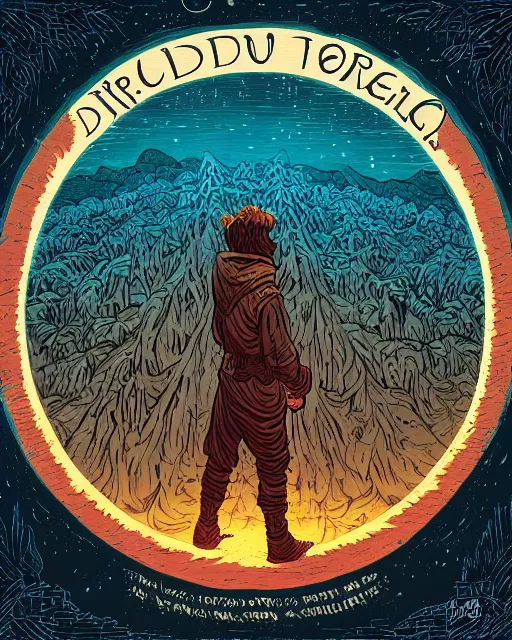 Image similar to a druid standing in a circle at the beginning of the world by dan mumford