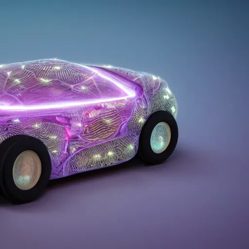 Image similar to tiny wooden car, floating, rbc, radiolaria, protophyta, micro - organisms, center frame, symmetric, rim light, marine microbiology, bioluminescence, electric, soft, concept art, intricate details, highly detailed, colorful, photorealistic, disney pixar, octane render, iridescent, anime, 8 k