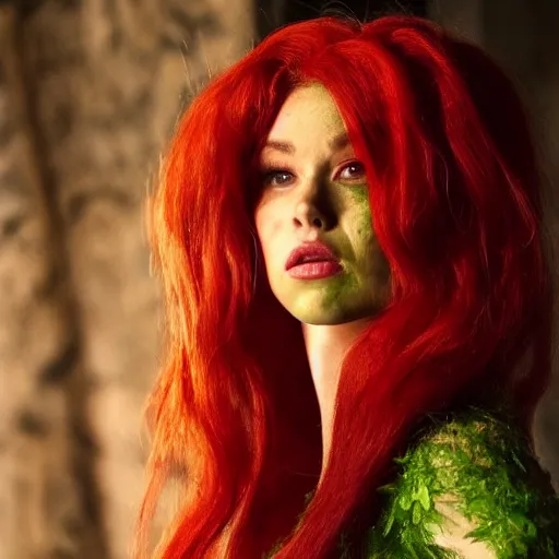 Image similar to stunning awe inspiring meagan fox as poison ivy, movie still 8 k hdr atmospheric lighting