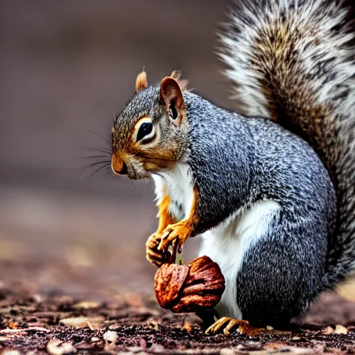 Prompt: squirrel with nut in lava