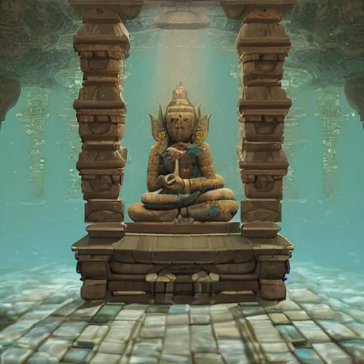 Image similar to underwater temple, underwater monk