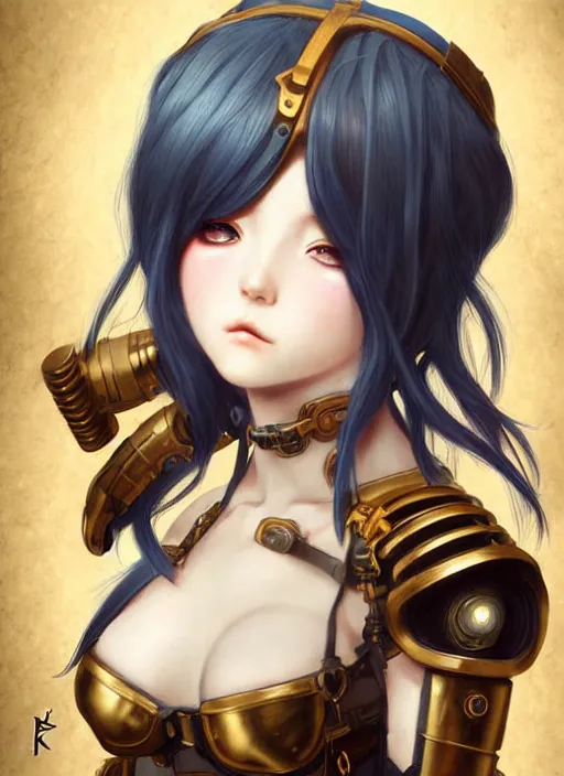 Image similar to portrait Anime girl in steampunk bikini armor, cute-fine-face, white-hair pretty face, realistic shaded Perfect face, fine details. Anime, steampunk, bioshock. realistic shaded lighting by Ilya Kuvshinov and Gustav Klimt