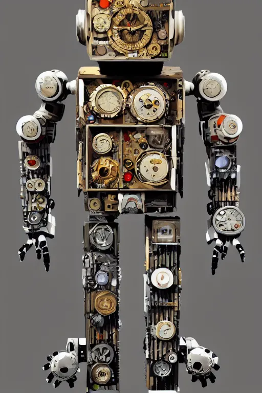 Image similar to a robot made of clocks, painted by wally wood and matt jefferies, trending on artstation, bright macro view pixar, award - winning, blueprint, chillwave, realism