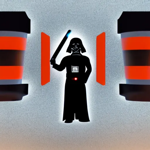 Image similar to darth vador working at dunkin donuts , 8k cinematic lighting, very sharp detail, anatomically correct