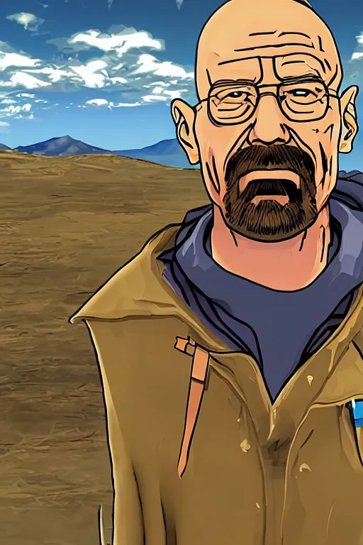 Image similar to a cutscene from the breaking bad video game game developed for the philips cd - i by philips interactive media, portrait of walter white, screenshot detailed