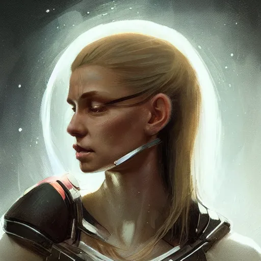 Image similar to portrait of a woman by greg rutkowski, she is about 3 0 years old, slavic, pretty, blond hair with two strans around her face, crying, helplessness and denial, she is wearing a futuristic space gear, highly detailed portrait, digital painting, artstation, concept art, smooth, sharp foccus ilustration, artstation hq.