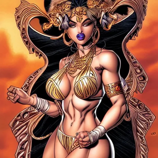 Prompt: The Tiger Goddess, comic portrait by J Scott Campbell, intricate details