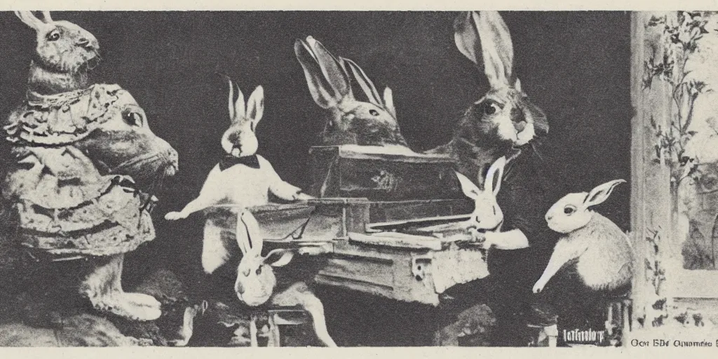 Image similar to a 1 9 1 0 s postcard showing a famous rabbit composer