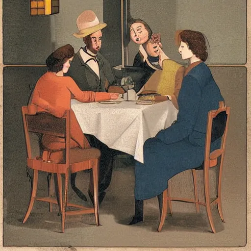 Image similar to The digital art depicts two people, a man and a woman, sitting at a table. The man is looking at the woman with a facial expression that indicates he is interested in her. The woman is looking at the man with a facial expression that indicates she is not interested in him. There is a lamp on the table between them. cell shading, goldenrod by Peter Kemp, by Alex Prager loose