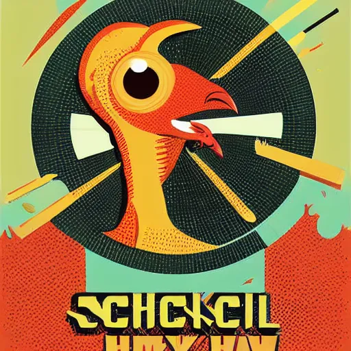 Prompt: retro sci - fi, 2 d flat illustration, very wise chicken, highly detailed