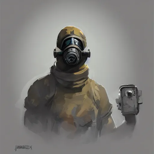 Image similar to concept art of gas mask by jama jurabaev, brush hard, artstation, cgsociety, high quality, brush stroke