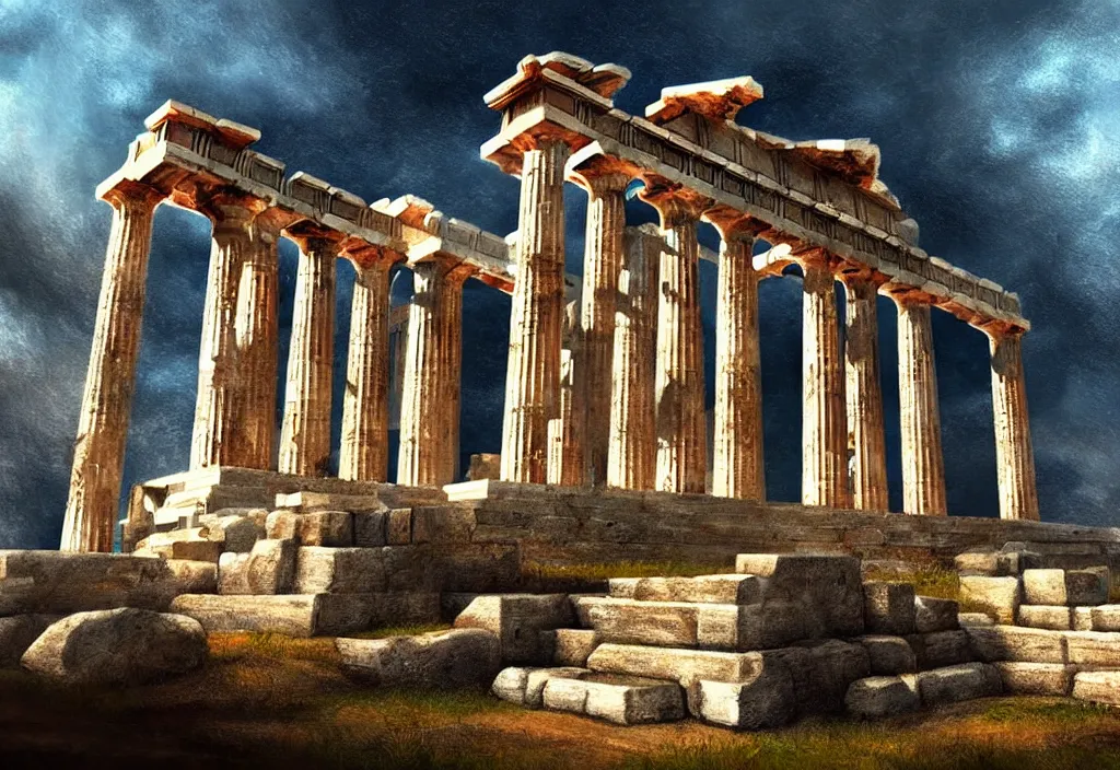 Image similar to a picture of a greek temple, dedicated to zeus, epic, detailed, intricate, digital painting, concept art, realistic, smooth, focus, rim light