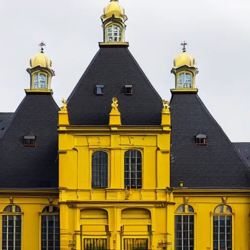 Prompt: a large yellow building with a steeple on top of it, a flemish baroque by karl stauffer - bern, unsplash, heidelberg school, panorama, wimmelbilder, nikon d 7 5 0