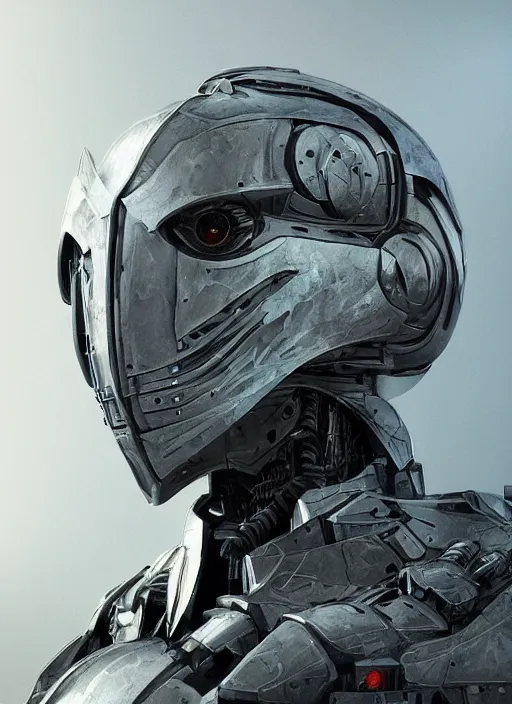 Prompt: portrait of a futuristic silver armored knight district 9 cyborg, in the style of the movie annihilation, modern fine art, fractal, intricate, elegant, highly detailed, digital photography, subsurface scattering, by jheronimus bosch and greg rutkowski,