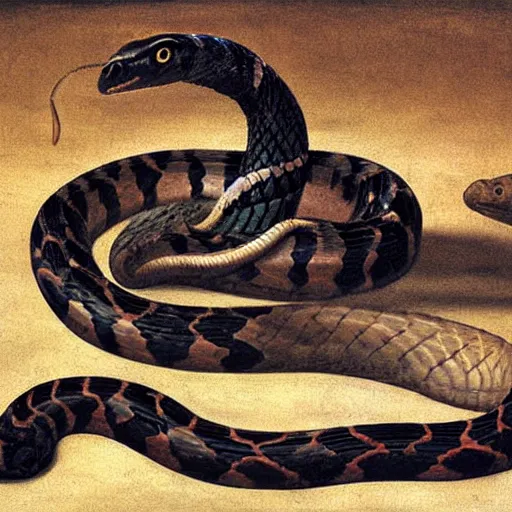 Prompt: majestic painting of a cobra snake by Michelangelo Merisi da Caravaggio