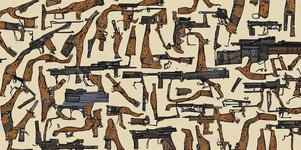 Image similar to giraffe army, guns and ammo, illustration, cartoon