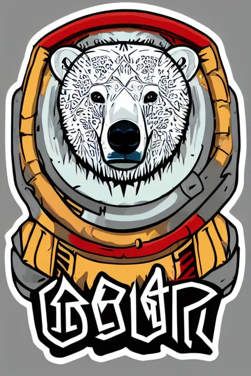 Prompt: Portrait of a polar bear, knight, medieval, sticker, colorful, illustration, highly detailed, simple, smooth and clean vector curves, no jagged lines, vector art, smooth