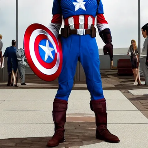 Prompt: a still of buster bluth dressed as captain america in captain america ( 2 0 1 1 )