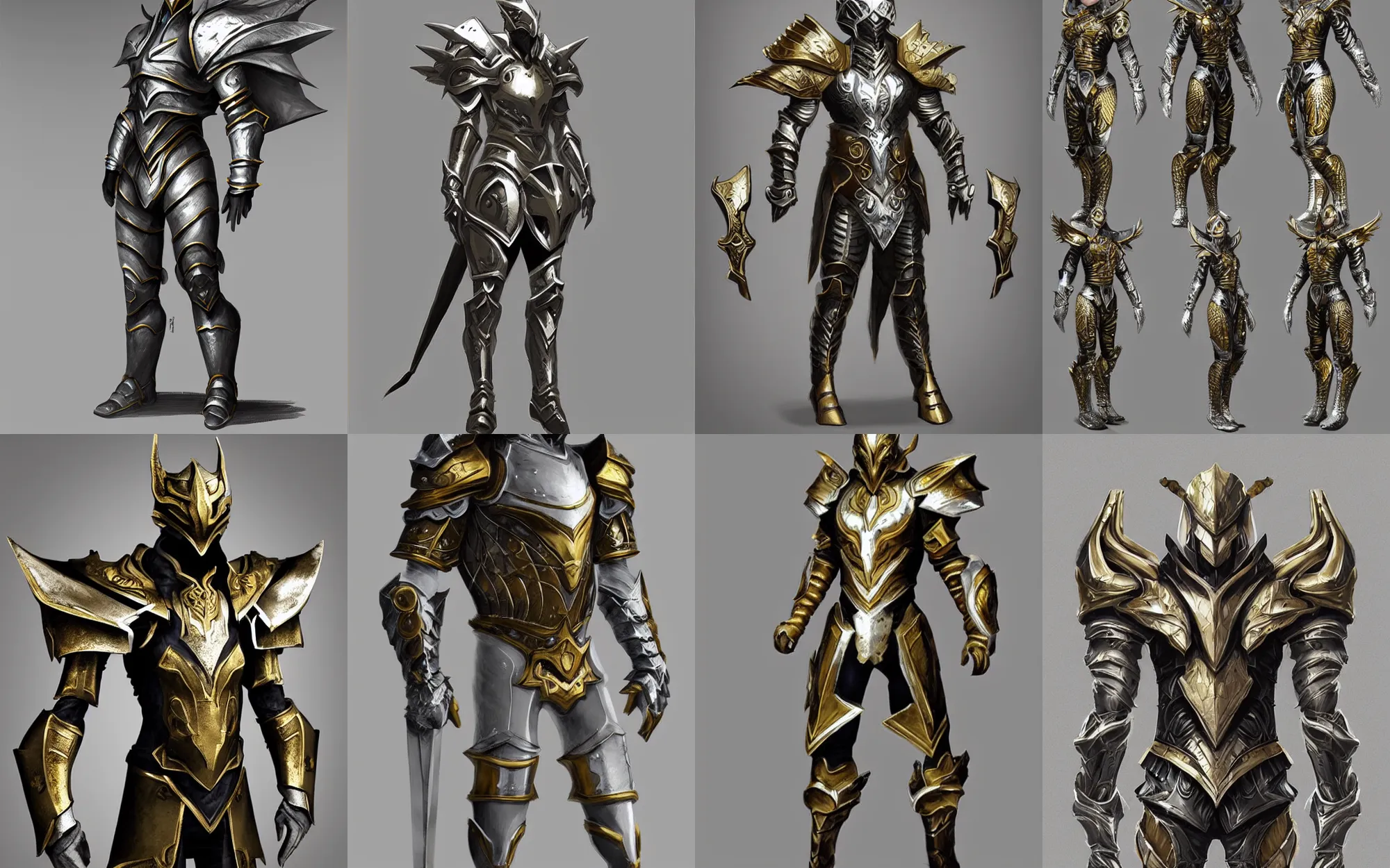 Prompt: very stylish fantasy armor, silver with gold accents, concept art, trending on artstation